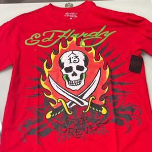 Ed Hardy Red T-Shirt with Skull and Flames